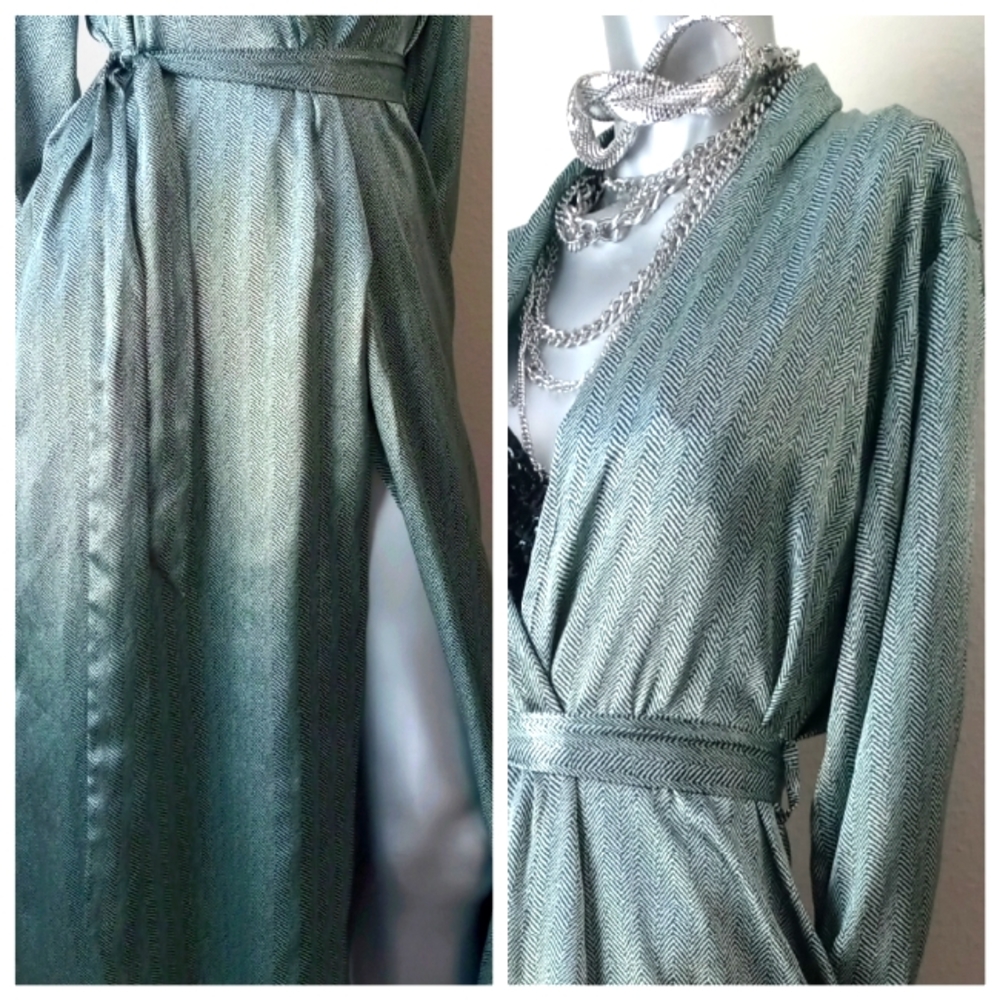 Jones New York Silky Herringbone Print Matching Belt Authentic Wrap Dress